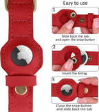 AirTag Dog Collar - Genuine Leather Dog Collar with Apple AirTag Holder and Metal Buckle - Smart GPS Tracking Pet Collars (Red, M, 14"-18" Neck Fit)