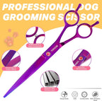 Dog Grooming Scissors Kit, Professional 6 in 1 Pet Scissors Sharp Shears Set - Straight, Thinning, Chunker, Curved Shears and Comb for Long Short Hair for Dog Cat (Set, Purple)