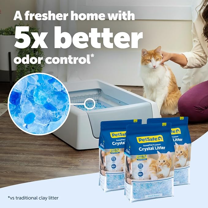 PetSafe ScoopFree Odor Control Crystal Cat Litter, Fresh Scent, 8 Lb Bag, Pack of 3
