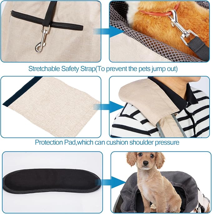 Ownpets Pet Sling Carrier, Fits 15 to 25lbs Extra-Large Dog/Cat Sling Carrier Reversible and Hands-Free Dog Bag with Adjustable Strap and Pocket Shoulder Pad, Beige