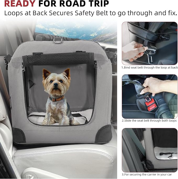 Petprsco Large Cat Carrier for 2 Cats/Small Dogs, Soft-Sided for Car Travel | Soft Pet Carrier 24"x17"x17" for Large Cats & Small/Medium Dogs 20+ lbs with Warm Blanket Foldable Bowl and Washable Pad