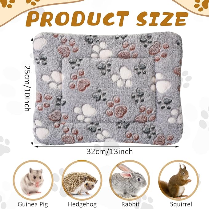 Tuanse 4 Pack Ultra Soft Dog Cat Bed Mat Small Animal Guinea Pig Bed with Cute Print Reversible Fleece Dog Crate Kennel Pad Cozy Washable Thickened Hamster Pet Beds Mat(13 x 10 Inches,Light Gray)