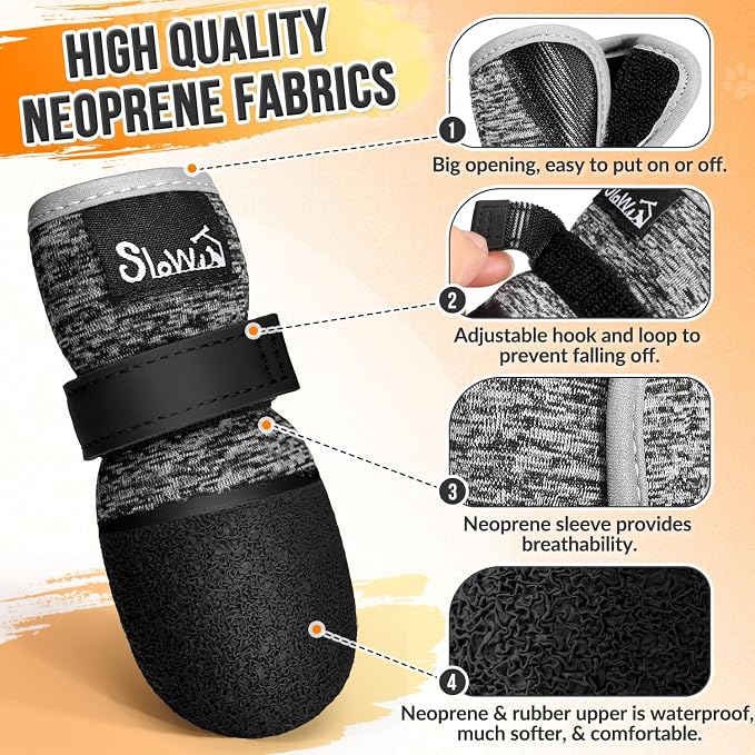 SlowTon Dog Shoes - Breathable Dog Sock Boots for Summer Hot Pavement Hardwood Floors Winter Snow, Waterproof Booties for Small Medium Large Dogs, Non-Slip Paw Protector for Outdoor Walking (BG, 7)
