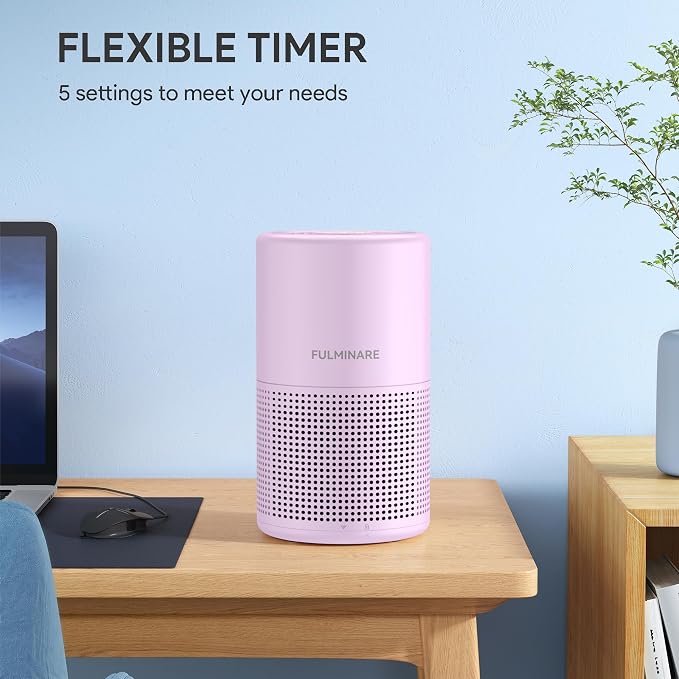 FULMINARE Air Purifiers for Home Bedroom H13 HEPA Air Filter | 360° Intake for Pet Hair, Smoke, Odors , 3 Speeds, Timer, 24dB, Small Mini Air Purifier with Night Light, Purple