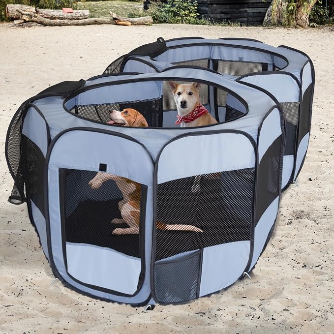2-in-1 XLarge Pop Up Dog Playpen, Cat Puppy Pet Playpen, Indoor Outdoor Cats Enclosed, Cat Tent Crate Cage Kennel, Portable Playpen for Kitten and Small Animals(No Divider, Unified Space)
