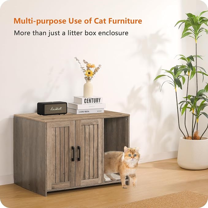 Dwanton Litter Box Enclosure, Wooden Cat Washroom Indoor, 27.6", 107GG