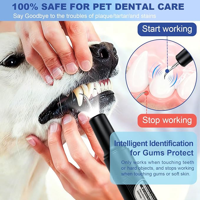 ETACCU Dog Plaque Remover for Teeth, Dog Plaque Remover Tool with LED Light, 5 Modes Teeth Cleaning Tools, Low Noise Pet Tooth Brushing Kit Dental Tools for Dog and Cat, Black