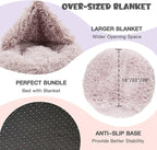 Himax 35in Covered Large Dog Bed with Blanket Attached Calming Burrow Beige | Anti-Anxiety Donut dog bed with cover, Washable Round Fluffy Pet& Cat Beds for Indoor