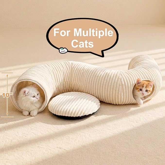 31 Pcs Interactive Cat Toys for Indoor Cats, Cat Tunnel with Moving Ball, Cat Toy Launcher, Catnip Toys, Chew Rope, Feather Wand, Springs and Balls for Indoor Kittens, White