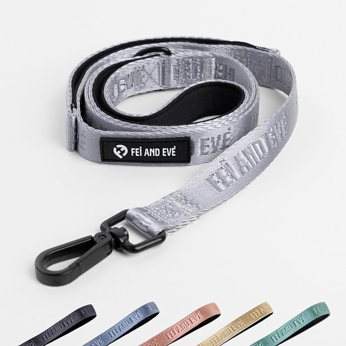 Fei & Eve Classic Dog Leash | Soft-Touch 210D Nylon, Dual Padded Handles, Traffic Handle, Tangle-Free, Heavy Duty, Twilight Gray, 4FT