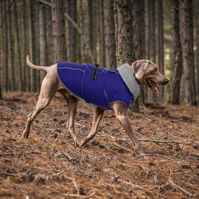 Lelepet Dog Coat Waterproof Dog Jacket Fleece Vest with Adjustable Buckle | Reflective Pet Winter Coat Turtleneck Snowsuit Windproof Cold Weather Coats for Small Medium Large Dogs,Leash Hole,Blue, XXL