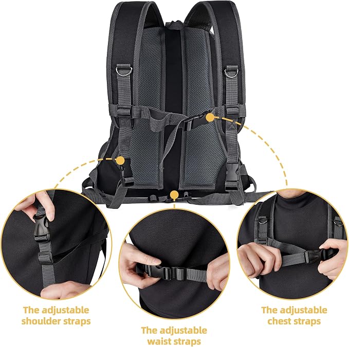 WOYYHO Pet Dog Carrier Backpack, Ventilated Small Dog Front Backpack | Small Dog Front Backpack, with Adjustable Straps, Safety Belt, Storage Pockets, for Travel Hiking Outdoor, Classic Black, M