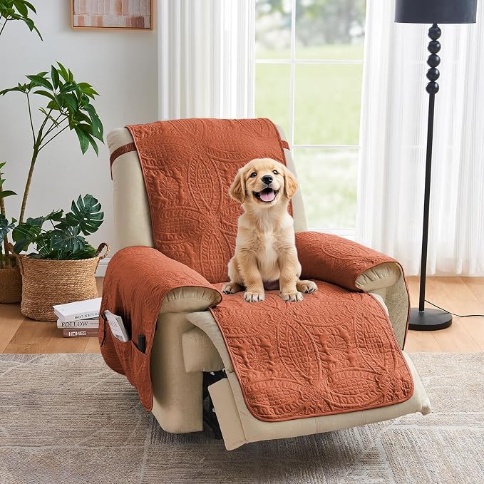 Quilted Recliner Chair Covers, Soft Lazy Boy Chair Covers, Water-Repellent Recliner Covers, Pet Friendly Chair Cover for Dogs Cats, Washable Sofa Protector (Recliner 22", Burnt Orange)