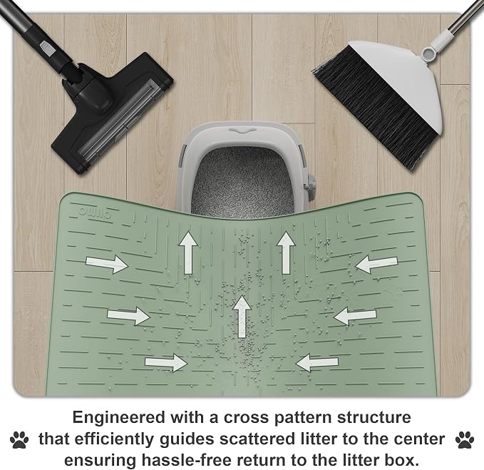 Large Cat Litter Mat, 31.5x23.6 Silicone Trapping Mat Sage Green | for Kitty Litter Box, Easy Clean, BPA Free Rubber, Center Litter Collection, Easy Pour-Back, Waterproof, Odor-Resistant
