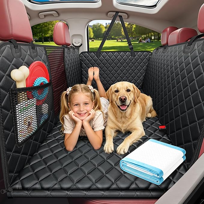URPOWER XL Hard Bottom Dog Seat Cover for Full-Size Truck Back Seat | 400 lbs Support, 45% More Space, Waterproof, Mesh Window, Scratch Resistant, Non-Slip, Easy Care, Pee Pad Included