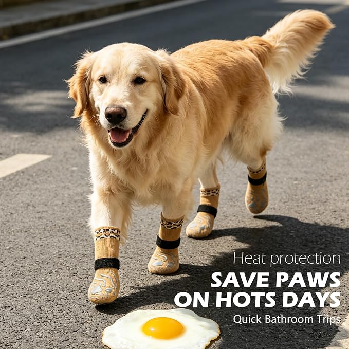 EXPAWLORER Dog Socks for Hot Pavement to Prevent Licking Paws, Non-Slip Dog Grippy Booties Shoes for Hardwood Floors, Traction Control Boots & Paw Protectors for Small Medium Large Senior Dogs Khaki L