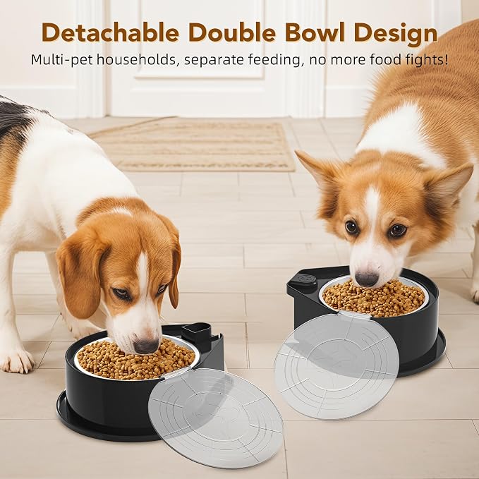 Newget 304 Stainless Steel Dog Bowl Set with Lids, 24oz Foldable Pet Dishes | Dual Food & Water Pet Bowl, Anti-Skid, Keeps Food Fresh, Easy to Install, for Small - Large Dogs/Cats - Indoor & Outdoor Use