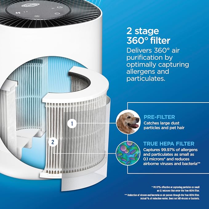 Clorox Small Room Air Purifiers for Bedroom Home, True HEPA Filter