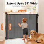 (2 Pack) Retractable Baby Gate for Stairs and Doorways, 55" Wide x 33" Tall Mesh Dog Gate for Indoor & Outdoor Use, Safety Gate for Babies and Pets, Child Gates for Hallways, Hardware Mounted, Black