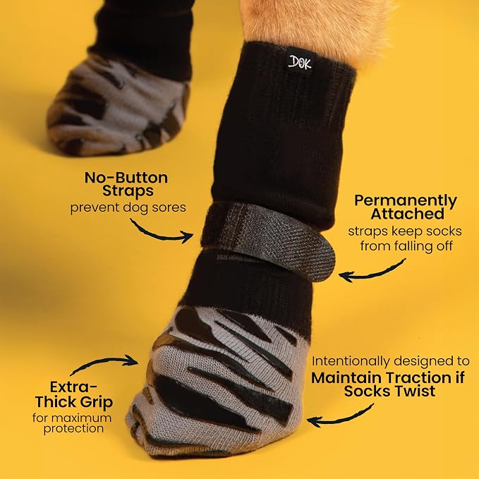 DOK TigerToes Premium Non-Slip Dog Socks for Hardwood Floors - Extra-Thick Grip that Works Even When Twisted - Prevents Licking, Slipping, and Great for Dog Paw Protection - Size Medium