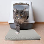 Cat Litter Mat - 24x15-Inch Waterproof Litter Box Mat with Dual-Layer Honeycomb Design for Trapping Litter - Slip-Resistant Cat Mat by PETMAKER (Gray)