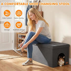 Zerbuger Cat Litter Box Enclosure Furniture for Odor Control | Hidden Cabinet Cats Litter Ottoman With Flip-Up Lid,Cat Litter Box Bench With Storage Space, Dog Proof(Grey, X-Large)