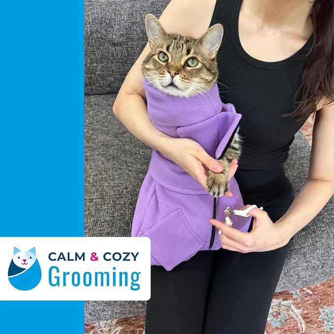 Calm & Cozy® Cat Swaddle Wrap for Anxiety & Handling (Lavender, Medium) | Patented Access Points, Nail Trimming, Grooming, Medication, Vet Visits