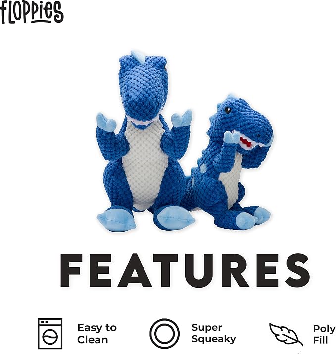 fabdog Floppies Plush Dog Toy - Cute & Durable Squeaky Dog Toys - Best Squeak Toy for Puppies and All Breeds | Ideal Pet Gift| Small T-Rex