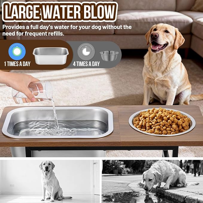 Elevated Dog Bowls for Large and X-Large Breed, 2 Stainless Steel Bowls | 2 Adjustable Heights 14" or 12" Raised Dog Water and Food Bowl with Metal Stand (Upgraded Extra-large Water Bowl)