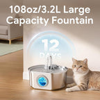Cat Water Fountain Stainless Steel: 108oz/3.2L Cat Fountain for Drinking | Pet Water Fountain Inside - Automatic Dog Watering Dispenser Bowl - Pet Feeding & Watering Supplies - Water Level Window