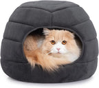 Hollypet Cat Bed Cave for Indoor Cats for Pets up to 15 lbs, Gray | Warm Cat Bed Cats Igloo Cave Condo, Covered Kitty House with Removable Washable Cushion, Cozy Enclosed Pet Bed for Small Dogs