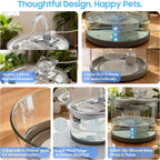 Glass Cat Water Fountain 70oz Dishwasher Safe Pet & Dog Fountain | Automatic 2.1L drinking water dispenser,Easy to Clean Glass Bowl,Ultra Quiet Pump,3-Stage Filtration for indoor Cats & Dogs