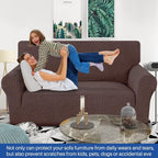 YEMYHOM Couch Cover Latest Jacquard Design High Stretch Sofa Covers for 2 Cushion Couch, Pet Dog Cat Proof Loveseat Slipcover Non Slip Elastic Furniture Protector (Medium, Begonia Leaf Coffee)
