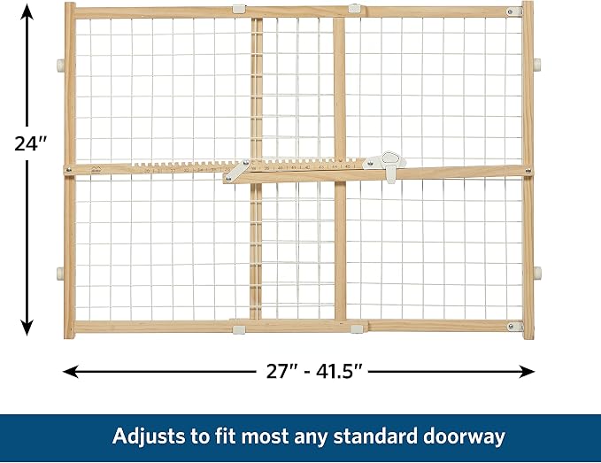 MidWest Homes for Pets Wire Mesh Pet Safety Gate, Dog Gate Expands From 29 - 40.5 Inches Wide, 24 inches Tall, Wood, Powder Coated Wire