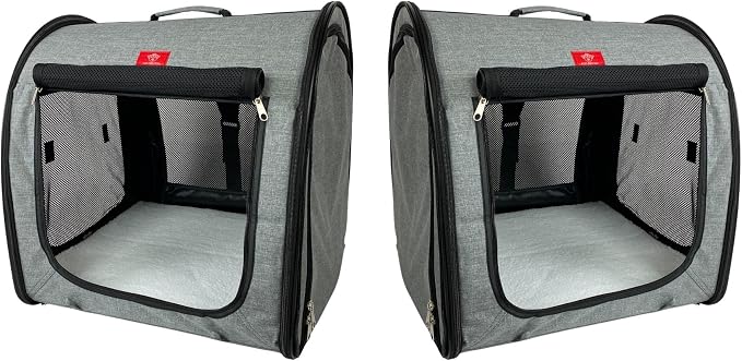 One for Pets Portable 2-in-1 Double Pet Kennel/Shelter, Fabric, Black/Royal Blue 20"x20"x39" - Car Seat-Belt Fixture Included (Gray)