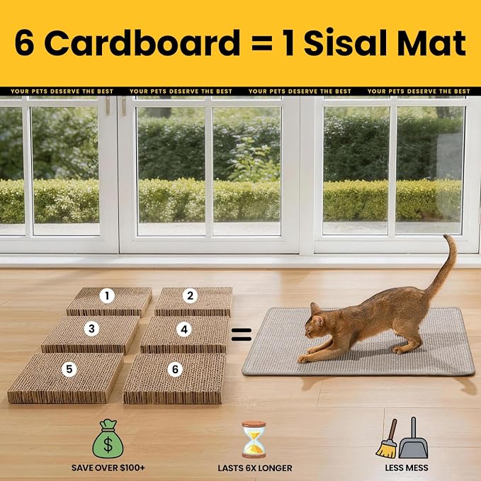 Conlun 2-Pack Cat Scratching Pads, 23.6x31.5in Sisal Wall & Couch Protector | High-density Sisal Mat, No Fraying, Mess-free, Anti-slip Backing, Adhesive Strips for Easy Mounting, Grey