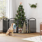 Foldable Pet Fence 96" Wide, 32" Tall,No-Assembly Dog Gate with Door,Black | 4 Panels Metal Folding Freestanding Dog Gate Walk Through,Extra Accordion Puppy Folding Playpen for Doorways, Stairs,House