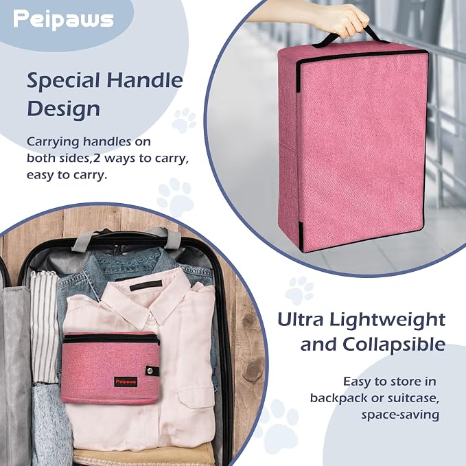 Portable Cat Travel Litter Box. Zipped Lid, Collapsible Litter Box for Cats. No Leakage, No Smell. Easy to Carry. Used for Hotels, Camping, Car (Pink,M)