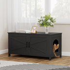 Homhedy 39.4" L Cat Litter Box Enclosure with Barn Door, Black | Wooden Cat Washroom Furniture, Cat House, Pet Storage Cabinet, Dog-Proof, Fit Most of Litter Box, Farmhouse Style