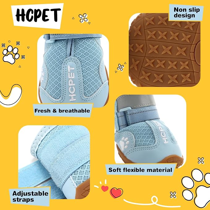 Hcpet Dog Boots, Dog Shoes for Large Dogs, Medium Dog Boots & Paw Protectors, Anti-Slip Dog Booties for Hot Pavement Winter Snow Hiking with Reflective Straps Blue Size 8
