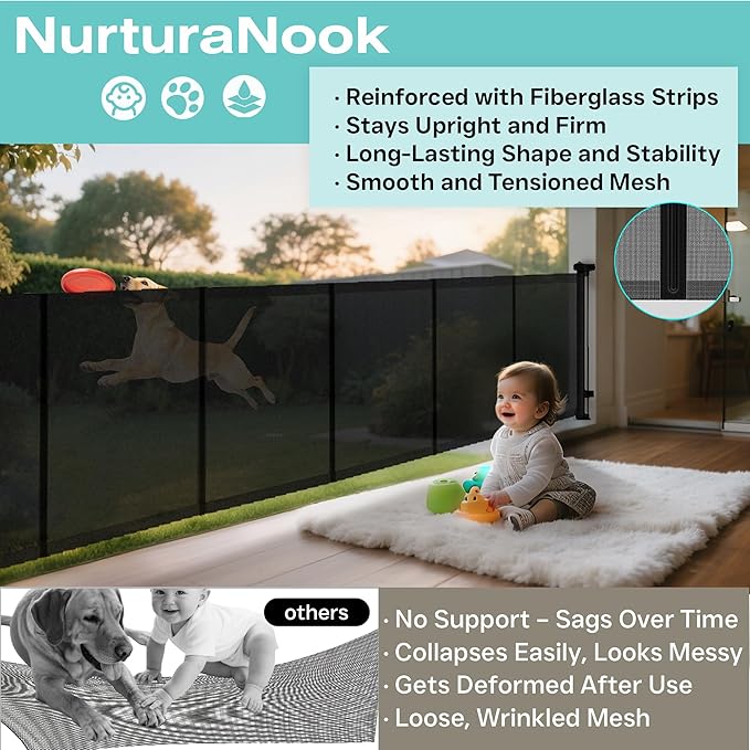 Retractable Baby Gate,Mesh Baby Gate or Mesh Dog Gate,34" Tall,Extends up to 100" Wide,Child Safety Gate for Doorways, Stairs, Hallways, Indoor or Outdoor