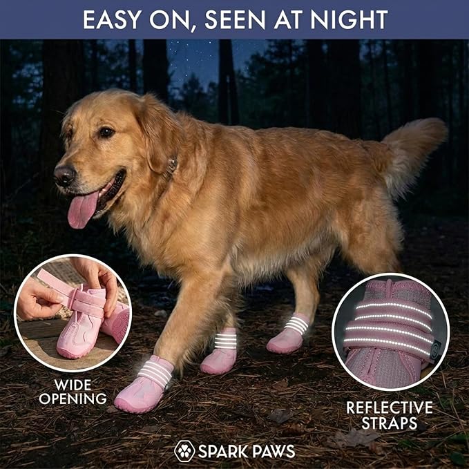 Spark Paws 365 Dog Shoes - All-Season Boots for Winter Snow & Hot Pavement | Water-resistant, anti-slip, stay-on straps - rain, ice & summer booties in one. Reflective; small, medium & large dogs