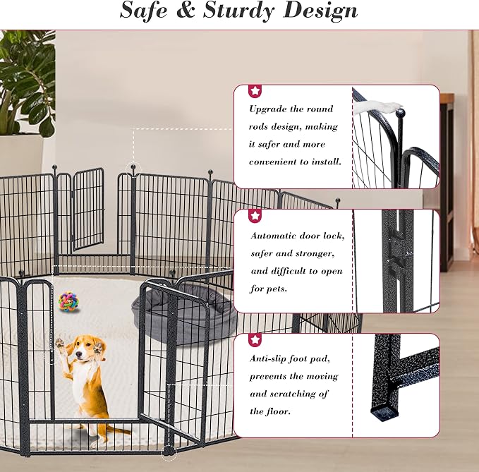 Dog Playpen 32 inch 28 Panels Indoor Outdoor Dog Pen for Medium/Small Dogs Heavy Duty Metal Dog Fence Outdoor for Yard, Puppy Playpen with Door Portable Pet Fence for RV Camping Yard
