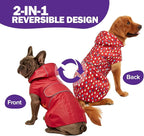 Kimee Dog Raincoat Reversible, Single Side Slicker Poncho Adjustable Waterproof Dog Rain Jacket with Leash Hole/Reflective Stripe Hooded Snowproof Windproof Clothes for Small to 3X-Large Dogs, L