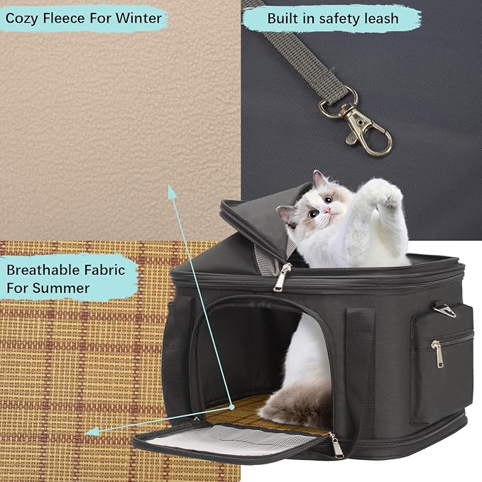 Expandable Pet Dog Cat Carrier, Top Opening Pet Bag for Small Medium Dogs Cats, Collapsible Ventilated Car Travel Comfort Soft-Sided Puppy Carriers Up to 15lbs (Black, 16.2"x11.4"x13"(LxWxH))