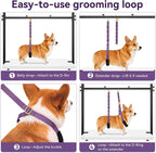 Dog Grooming Arm for Table, H-Shape Adjustable Grooming Stand, 42" Height & 26"–50" Width, Clamp-On Pet Grooming Arm with Grooming Loop and Belly Strap Set for Home Grooming, Nail Trimming & Drying