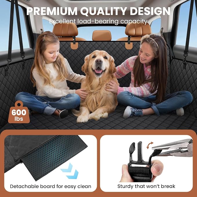 A-Pce 600D Heavy Duty Dog Car Seat Cover for Back Seat, 2026 Upgraded | Hard Bottom Back Seat Extender for Pets- Holds 600lbs, Waterproof Scratch Proof Nonslip Dog Hammock for Cars Trucks and SUVs
