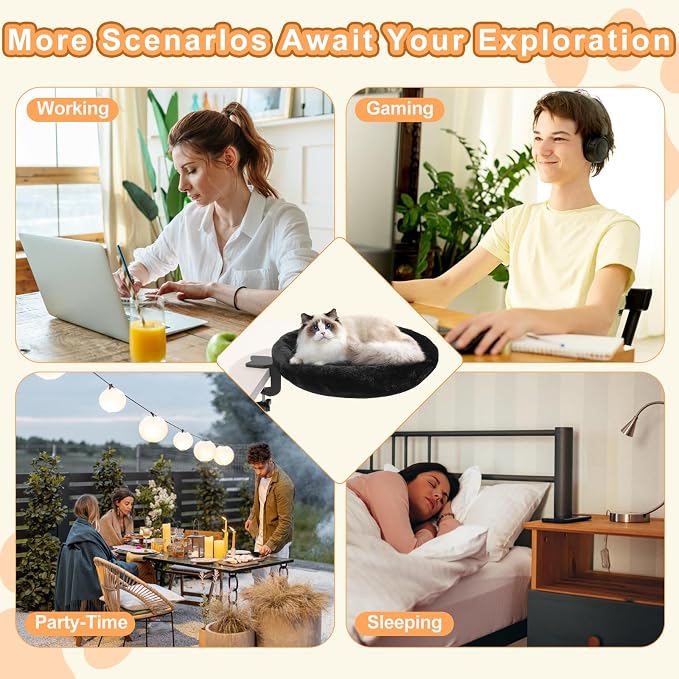 Cat Desk Bed - Ergonomic cat Desk Perch Clamp for Remote Workers - Quality Desktop Suspended Cat's Bed- Rotating Cats Hammock Desk with Removable Cover, Cat Bed Hold UP to 50LBS