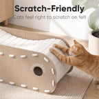 FUKUMARU Cat Bed Cave Tunnel, 31.5 Inch, Cat House Condo Indoor, Beige | Extra Long Design, For Multiple & Large Cats, Felt Material, Fluffy Ball Included, Scratch Resistant