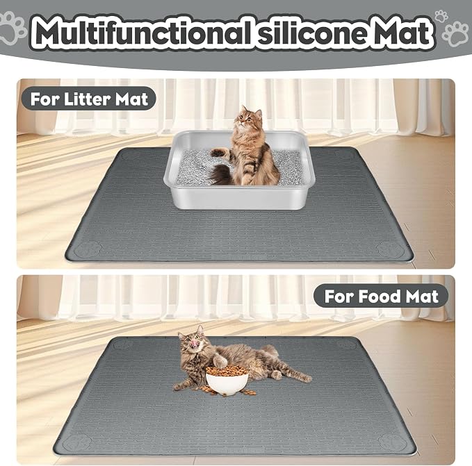 Silicone Cat Litter Mat for Litter Box 40”x28” Large Cat Mat, Dark Grey | Waterproof, Non-Slip, Leak-Proof Rug Mat with Lip, Easy to Clean, Extra Large Litter Catcher Mat for Floor